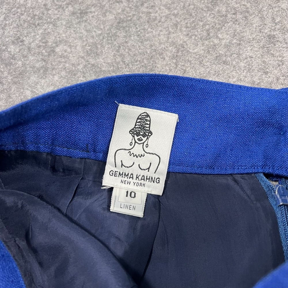Gemma Kahng Vintage Blue Linen Knee Length Straight Pencil Skirt Women's Size 10 - Picture 2 of 6